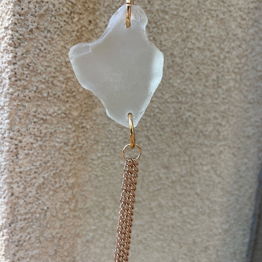 Wave To Her Texas Love Sea Glass Tasseled Statement Necklace Stone Gold